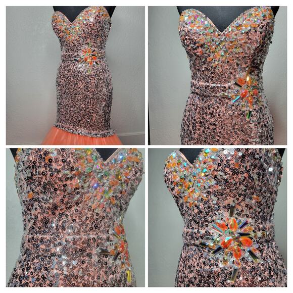 MacDuggal Mermaid Sweetheart Sequin Bead Peach Tulle Trumpet Dress Ball Gown✨️6 - Picture 6 of 16